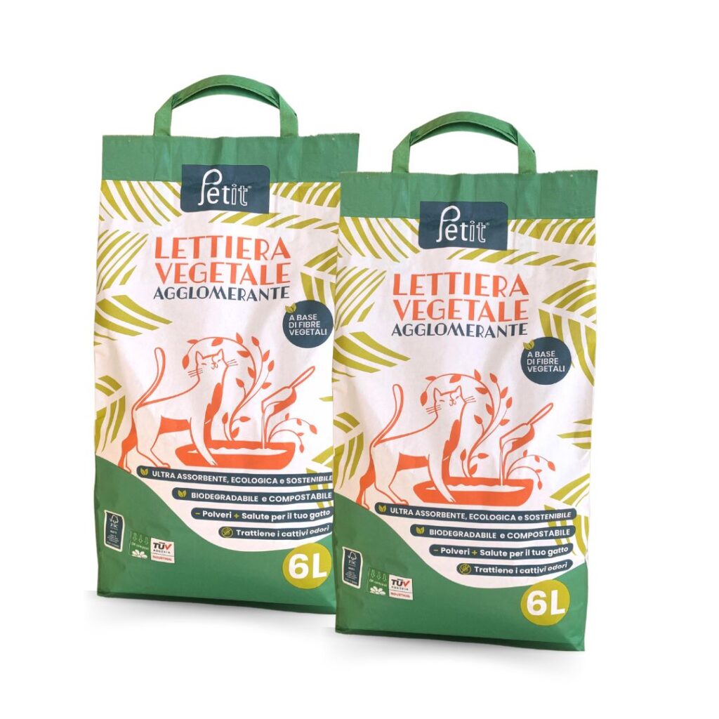 2 lettiere vegetali biodegradabili per gatti Petit da 6 litri