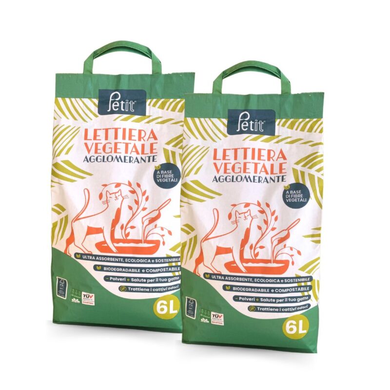 2 lettiere vegetali biodegradabili per gatti Petit da 6 litri