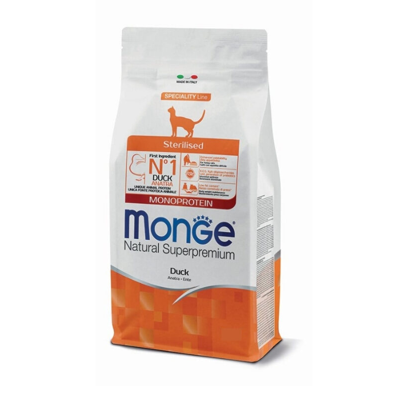 Monge Natural gusto anatra per gatti adulti sterilizzati 10 kg