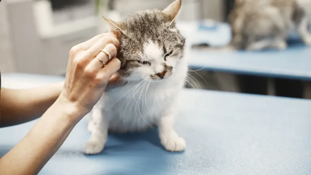 Gatto dalla pelle sensibile durante un controllo